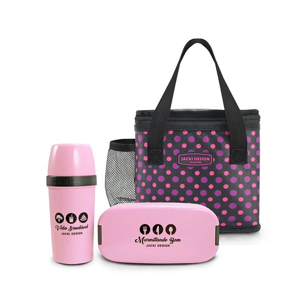Kit Bolsa Térmica Jacki Design 3 Peças com Garrafa 300ml e Marmita 400ml Rosa