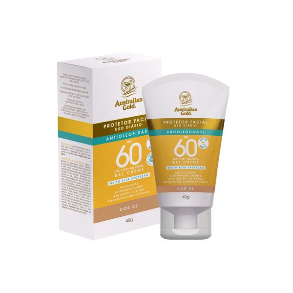 Protetor Solar Facial Australian Gold C Cor Gel Creme Cor 2 Fps 60 40g