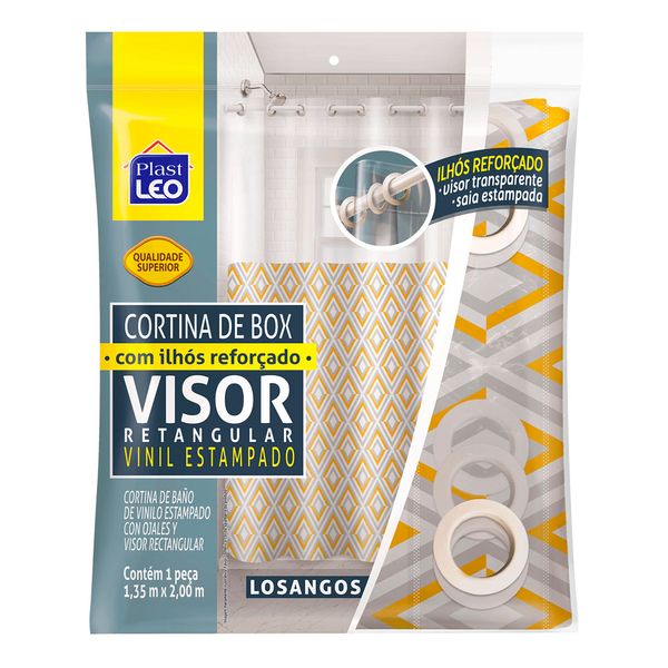 Cortina para Box Plast Leo Vinil com Ilhós e Visor Retangular 1,35x2,00m Estampada Losangos