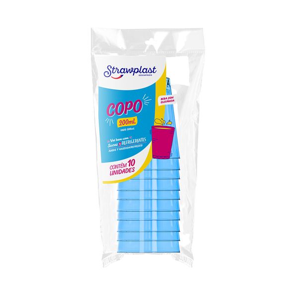 Copo Descartável Strawplast 200ml com 10 Unidades Azul