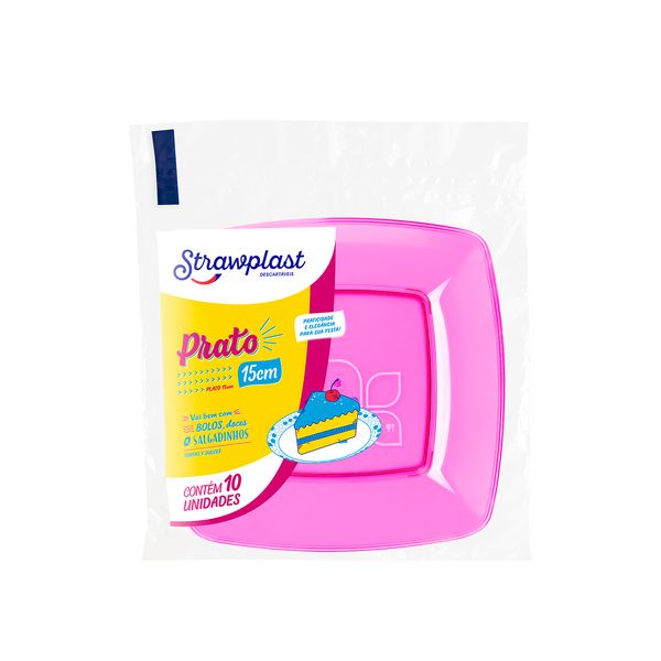 Prato Descartável Strawplast Quadrado 15cm com 10 Unidades Rosa