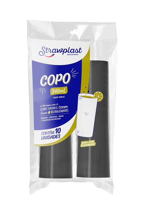 Copo Long Drink Strawplast 340ml Preto