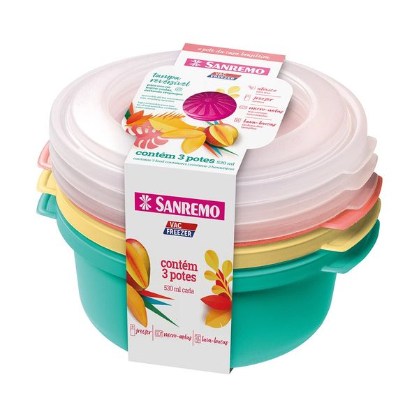 Conjunto de Potes Sanremo em Plástico Colorida Redondo com 3 Peças 530ml