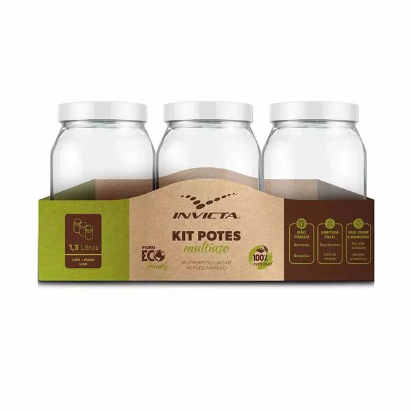 Conjunto de Potes para Mantimentos Invicta Liso 3 Peças Branco 1,3L Conjunto de Potes para Mantimentos Invicta Liso 3 Peças Branco 1,3L