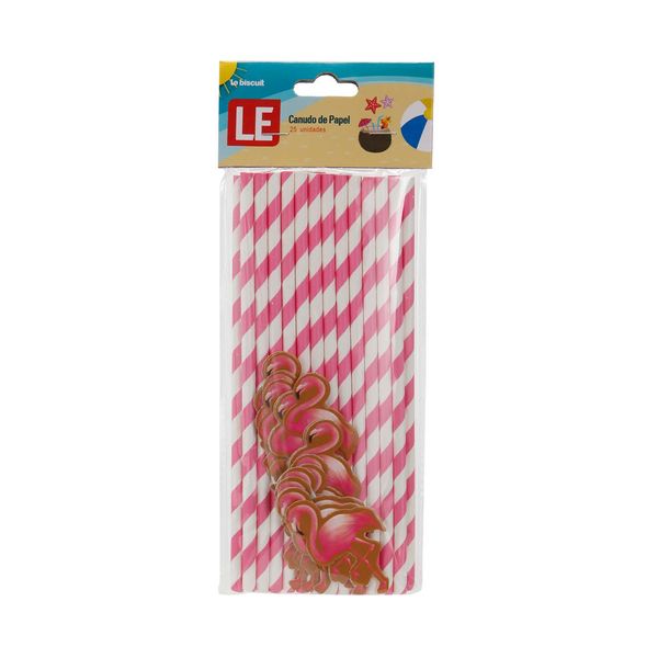 Canudo de Papel Le com 25 Unidades Flamingo