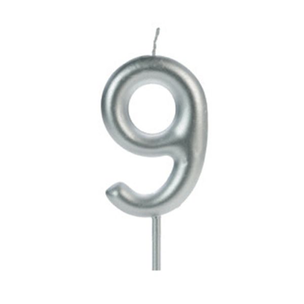 Vela de Aniversário Big Silver Número 9 Prata