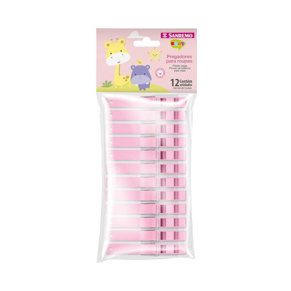 Pregador de Roupas Sanremo Plástico Infantil Rosa