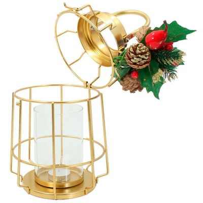 Lamparina Luminária Natal Dourada Em Metal Decorativa 30cm