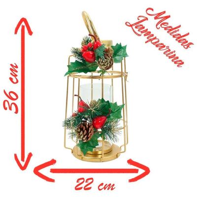 Kit 2 Lamparina Natalina Dourada Em Metal Decorativa De 36cm