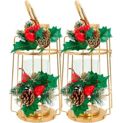 Kit 2 Lamparina Natalina Dourada Em Metal Decorativa De 36cm