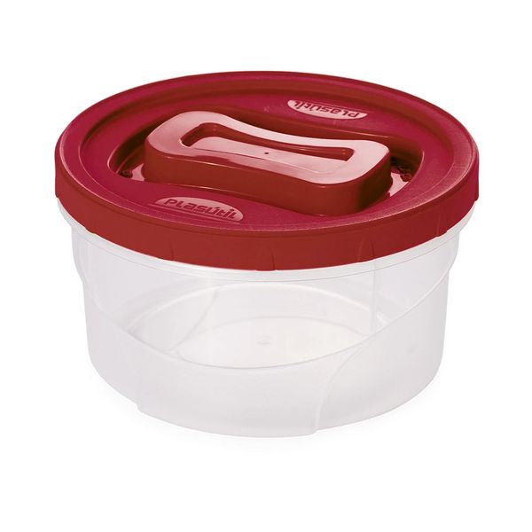 Pote de Plástico Redondo Plasútil Clic com Tampa Rosca Vermelho 1,4L