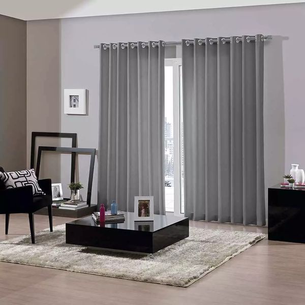 Cortina com Blackout Bella Janela Pratika Bellini Ilhos Cromado Redondo 2,60x1,70m Titânio
