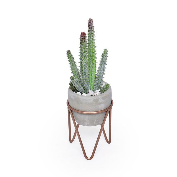 Vaso de Cimento 12,5x8,4cm com Suporte de Metal Rosé Gold