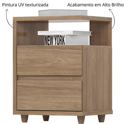 Mesa De Apoio E Cabeceira 2 Gavetas Chanfradas - Campeche - Jequitibá Brilho