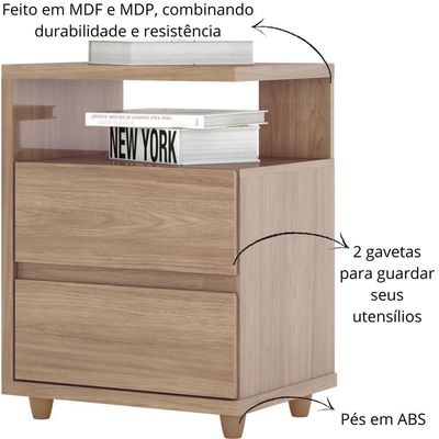 Mesa De Apoio E Cabeceira 2 Gavetas Chanfradas - Campeche - Jequitibá Brilho