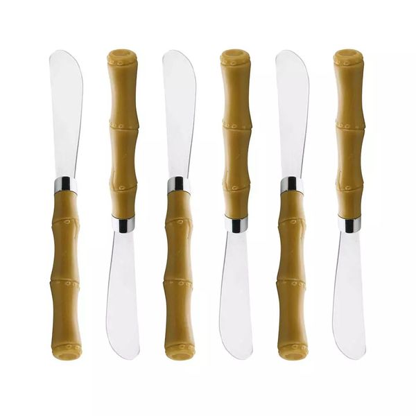 Jogo de Espátulas Lyor Aço Inox e Plástico Estilo Bambu 6 Peças