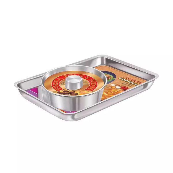 Kit de Assadeiras Fortaleza Alumínio Polido Retangular 2 Peças Kit de Assadeiras Fortaleza Alumínio Polido Retangular 2 Peças