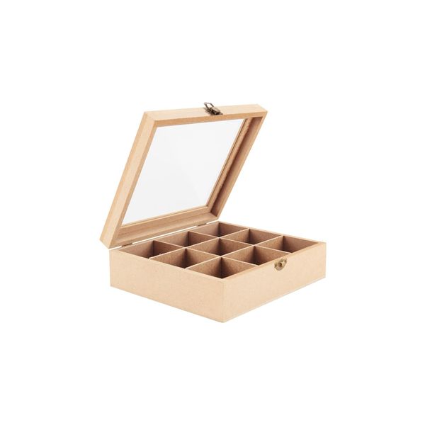 Caixa de Mdf Le com 9 Divisórias Tampa Acrílica 22x19x7cm