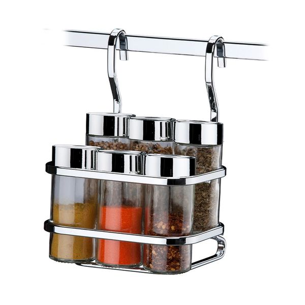 Jogo de Porta Temperos de Parede Future em Aço Cromado 7 Peças Jogo de Porta Temperos de Parede Future em Aço Cromado 7 Peças