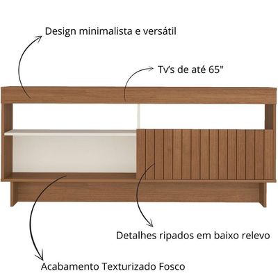 Rack De Sala Para Tv 65 Artely City Cinamomo Off White