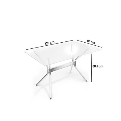 Conjunto Mesa Sala Jantar Loire Com Tampo De Vidro 120x80cm E 6 Cadeiras Amsterdã Cromada Capuccino Kappesberg