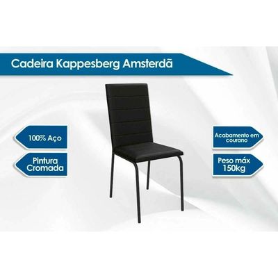 Conjunto Mesa Sala Jantar Loire Com Tampo De Vidro 120x80cm E 6 Cadeiras Amsterdã Cromada Capuccino Kappesberg