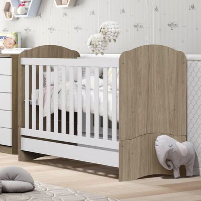 Berço Mini Cama 2 Em 1 Bala De Menta Rústico Branco
