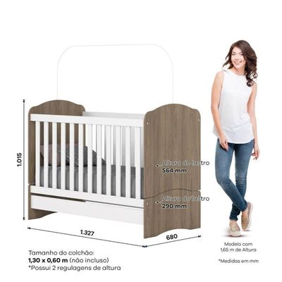 Berço Mini Cama 2 Em 1 Bala De Menta Rústico Branco