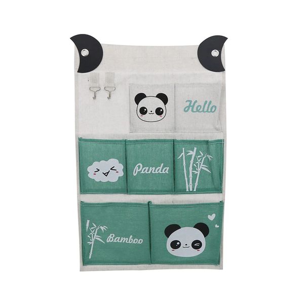 Organizador de Parede Le Tecido Panda Candy com 7 Bolsos Verde 54x34cm