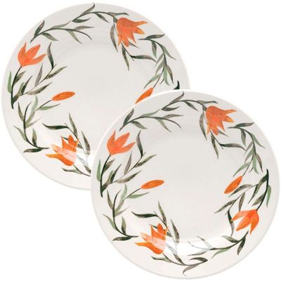 Kit Jogo Prato Sobremesa Lanche 4pçs 4 Pessoas Lírios 18cm