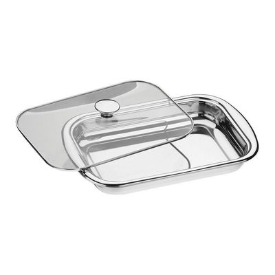 Assadeira Tramontina Cosmos Retangular 61315434 Inox Com Tampa De Vidro Inox 61315434
