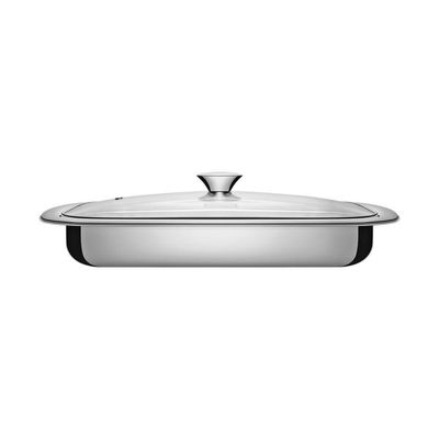 Assadeira Tramontina Cosmos Retangular 61315434 Inox Com Tampa De Vidro Inox 61315434