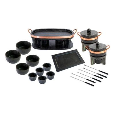 Kit Fondue Pedra Sabão Completo Com Churrasqueira Oval - 22 Peças