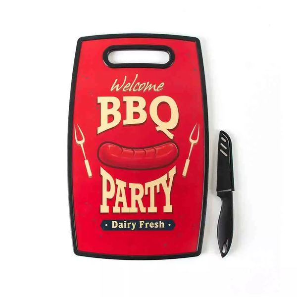 Tábua de Corte Le BBQ em Plástico Vermelha com Faca 37x23cm