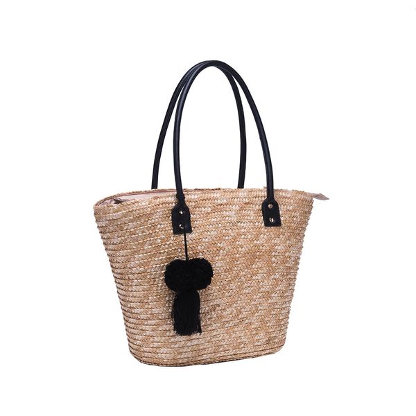 Bolsa de Praia Semax Chaveiro Pompom Tote Bag Preta