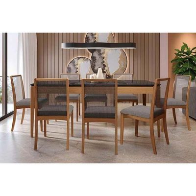 Mesa Para Cozinha Mira Madeira Maciça Com Tampo Madeirado Com Vidro 90x160cm 7895155626747 Kappesberg