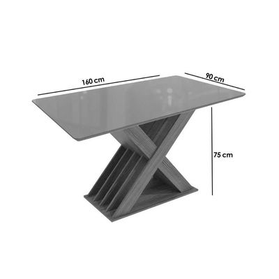 Mesa Para Cozinha Graviola Com Tampo Madeirado Com Vidro 90x160cm Nogueira Off White Vidro Off White Kappesberg