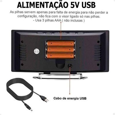 Relógio Digital Led Lorben Alarme Curvado Espelhado Mesa Criado Mudo Cabeçeira