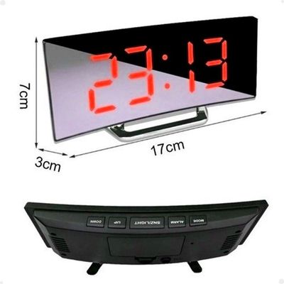 Relógio Digital Led Lorben Alarme Curvado Espelhado Mesa Criado Mudo Cabeçeira