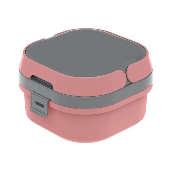 Marmita Quadrada em Plástico com 2 Compartimentos, Divisórias e Trava Plasvale 660ml Rosa