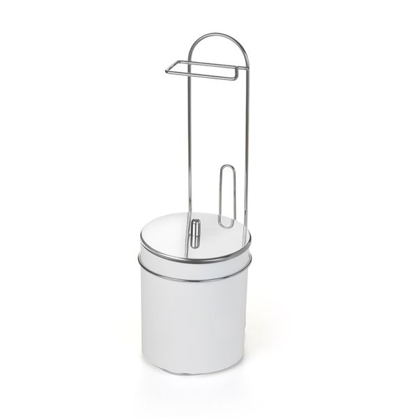 Suporte para Papel Higiênico de Chão Arthi em Aço Inox com Lixeira Branca