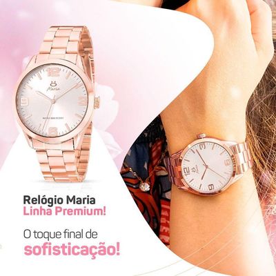 Relogio Feminino Aço Banhado Rose + Caixa + Brincos Colar Qualidade Premium Strass Inoxidável Casual