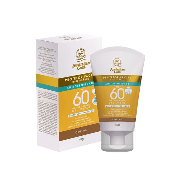Protetor Solar Facial Australian Gold C Cor Gel Creme Cor 3 Fps 60 40g Protetor Solar Facial Australian Gold C Cor Gel Creme Cor 3 Fps 60 40g