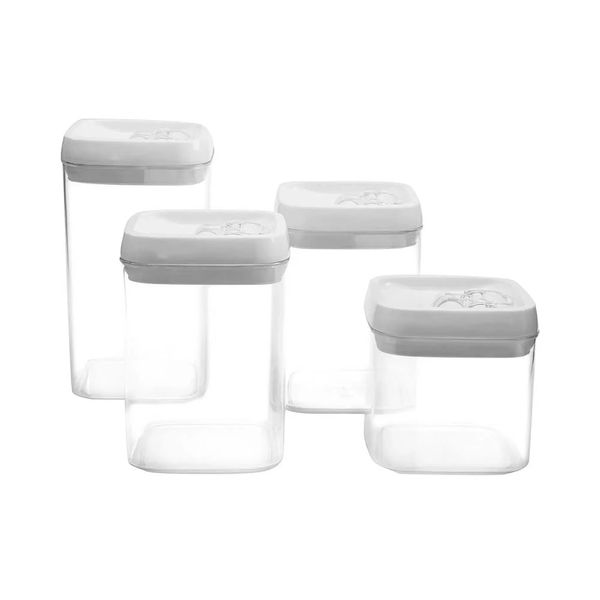 Conjunto de Potes Casambiente Flip em Acrílico Transparente com Tampa Look 4 Peças