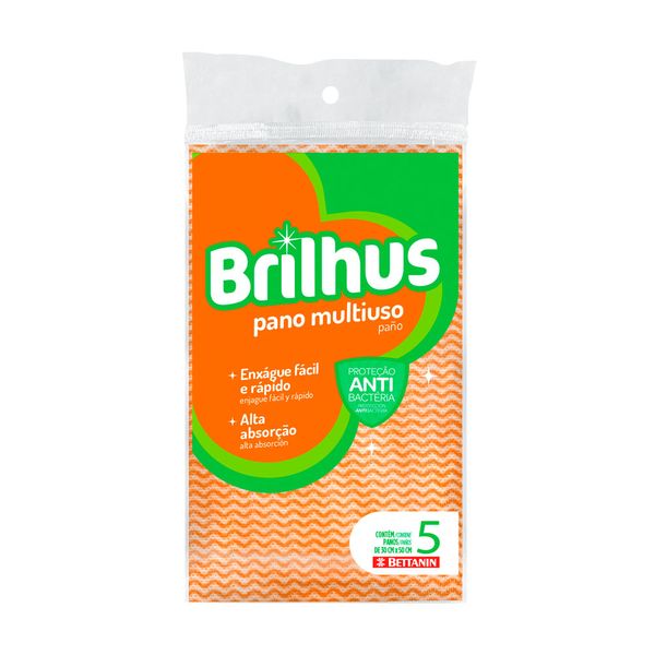 Pano Multiuso Brilhus Microfibra com 5 Unidades Laranja