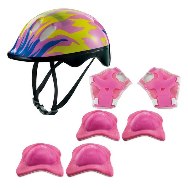 Kit de Proteção Zippy Toys com Capacete Rosa Chamas