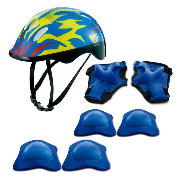 Kit de Proteção Zippy Toys com Capacete Azul Chamas
