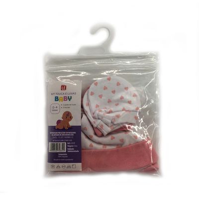 kit Touca e Luva Le Baby Rosa com 4 Unidades