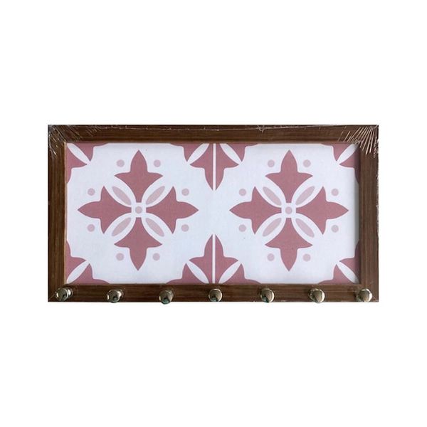 Porta-chaves Le Nostalgia com 7 Ganchos Dourados 14x29cm Rosa