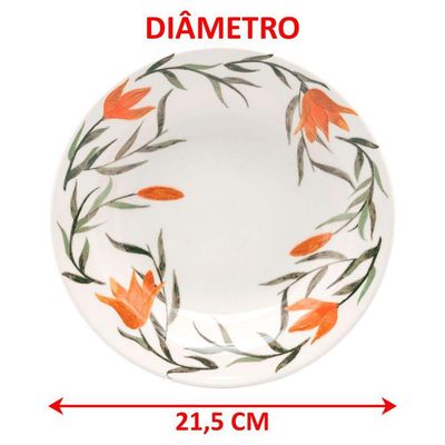 Jogo Pratos Fundo Sopa 6 Pessoas 6 Peças Donna Lírios 21,5cm